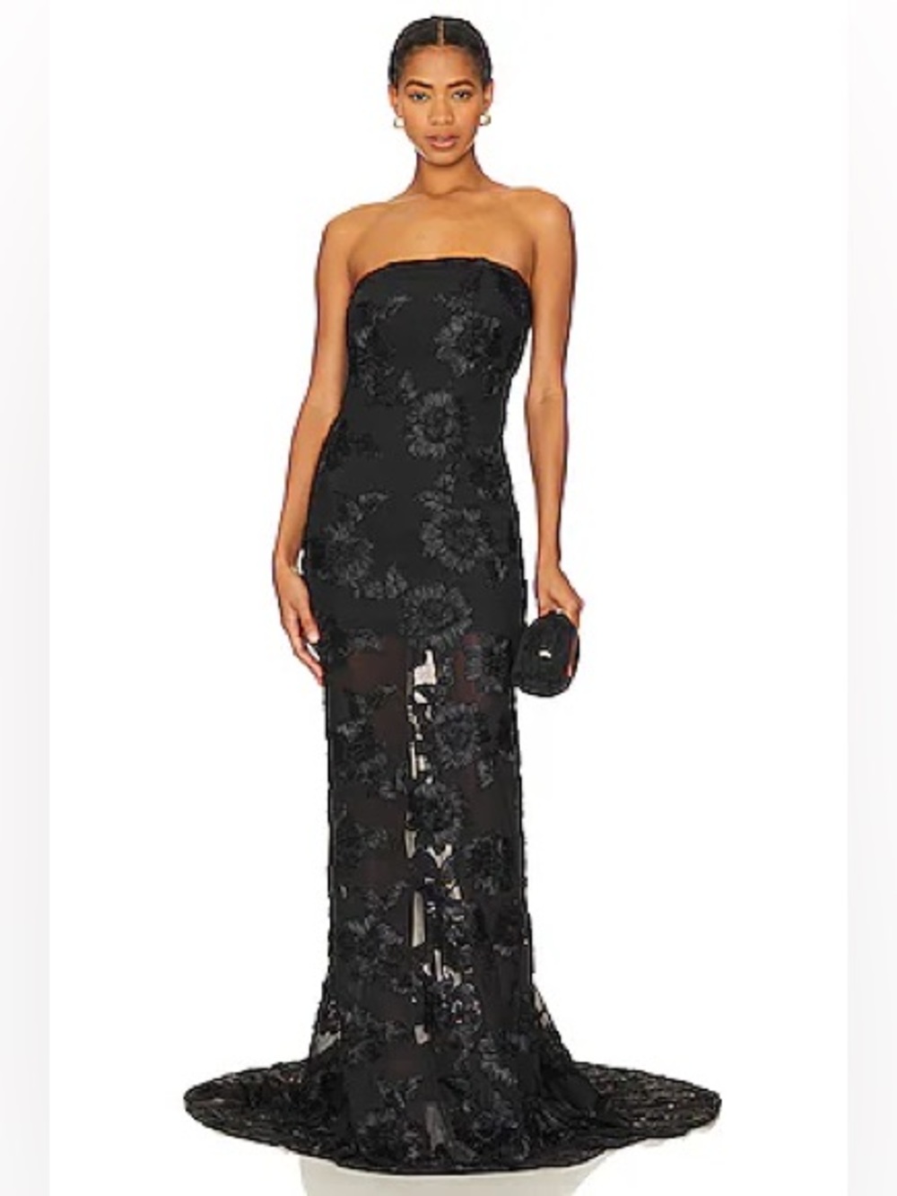 ROTATE BIRGER CHRISTENSEN Strapless 3D Floral Maxi Tube Dress